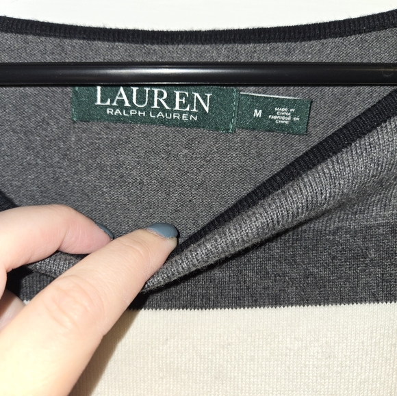 Ralph Lauren Black And White Striped Knee Length Dress Size Medium - Picture 5 of 6